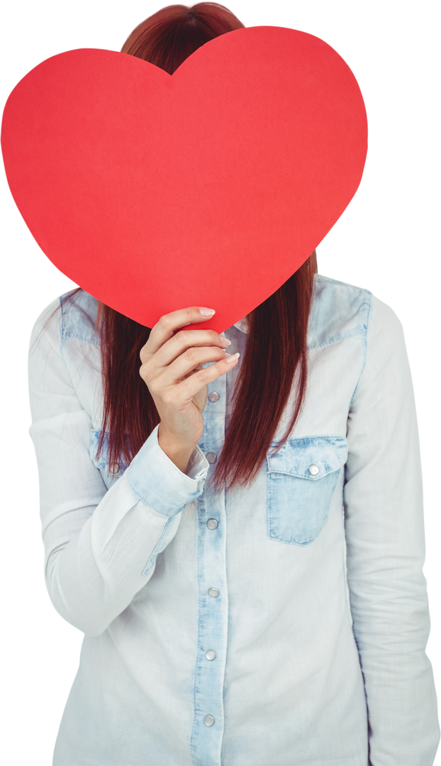 Transparent hipster woman holding red heart cover face denim shirt - Download Free Stock Images Pikwizard.com