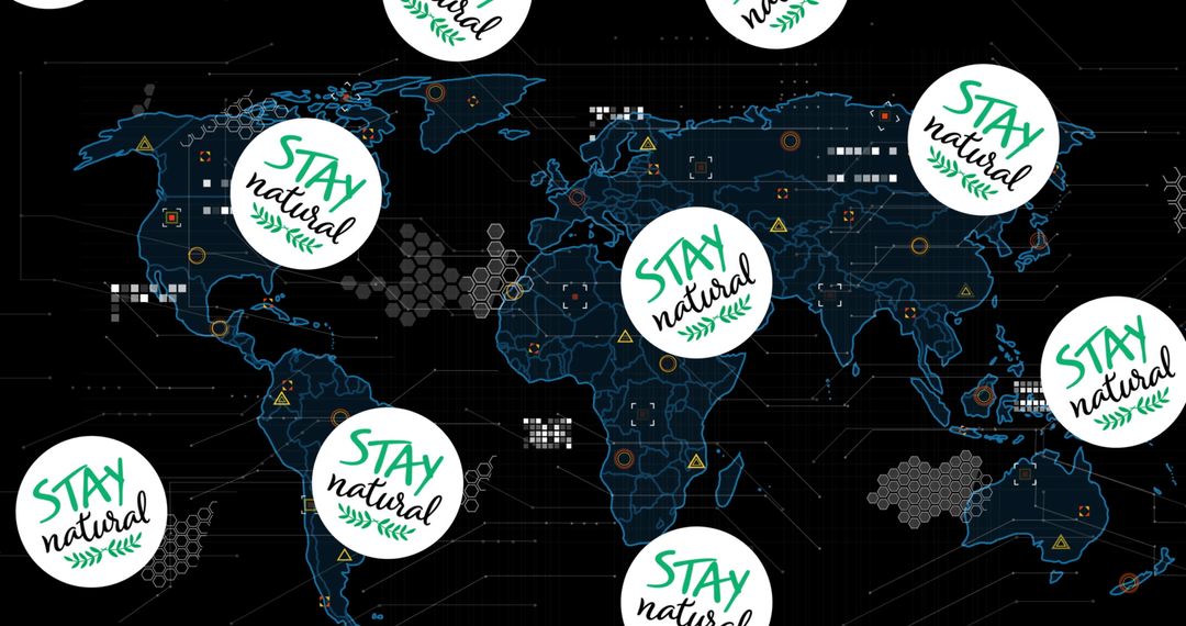 Stay Natural Logos Floating Over Digital World Map
