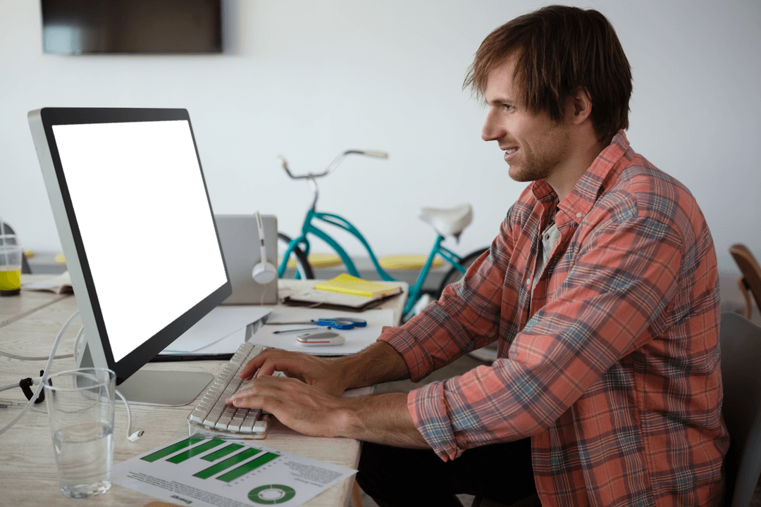 Businessman Enjoying Modern Workspace with Transparent Display