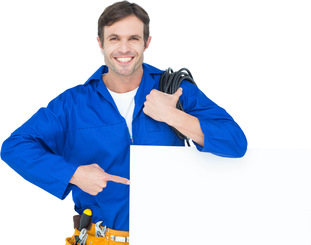 Transparent Background: Electrician Pointing at Blank White Board - Download Free Stock Images Pikwizard.com