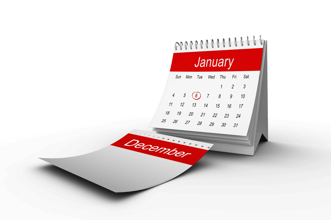 Transparent Calendar Switches December to January Signifying New Year