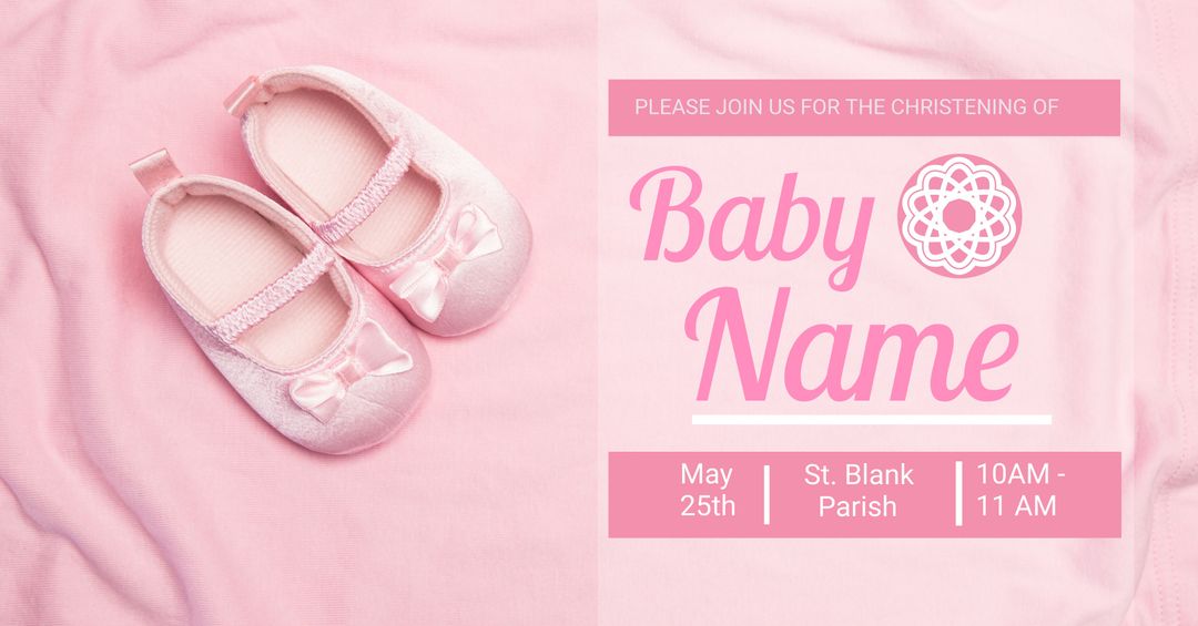 Christening Invitation with Baby Shoes on Pink Background - Download Free Stock Templates Pikwizard.com