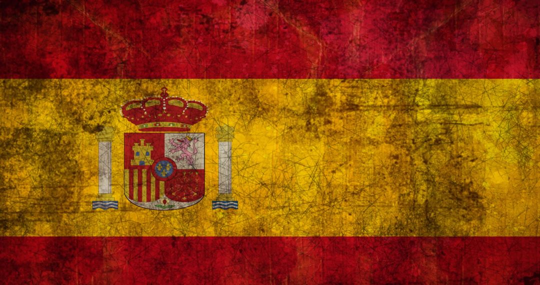 Grunge Spanish Flag with Distressed Texture and Coat of Arms