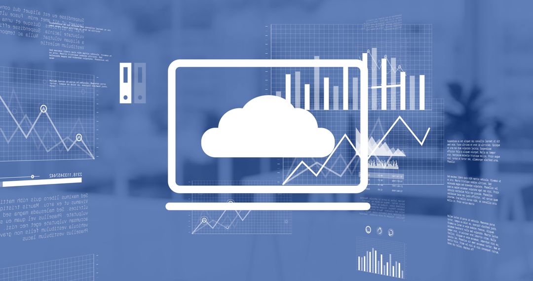 Digital Cloud Graphic with Financial Data Analytics in Office