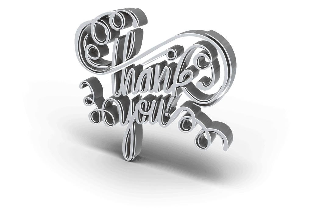 Elegant Silver Thank You Text on Transparent Background