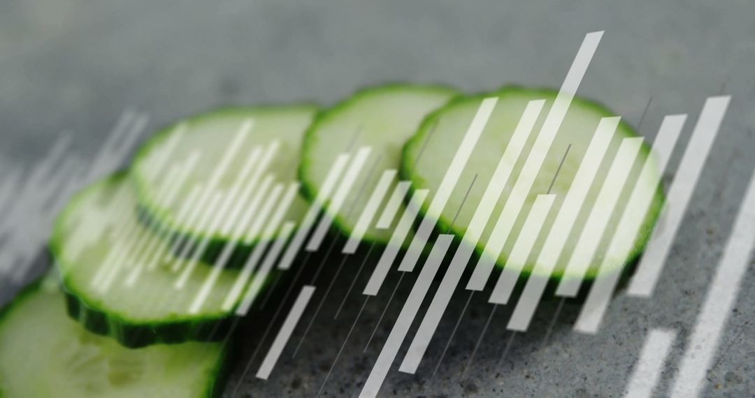 Digital Data Flowing Over Fresh Cucumber Slices