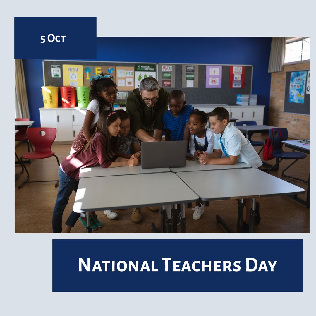 Diverse Teacher and Students Engaging with Digital Learning