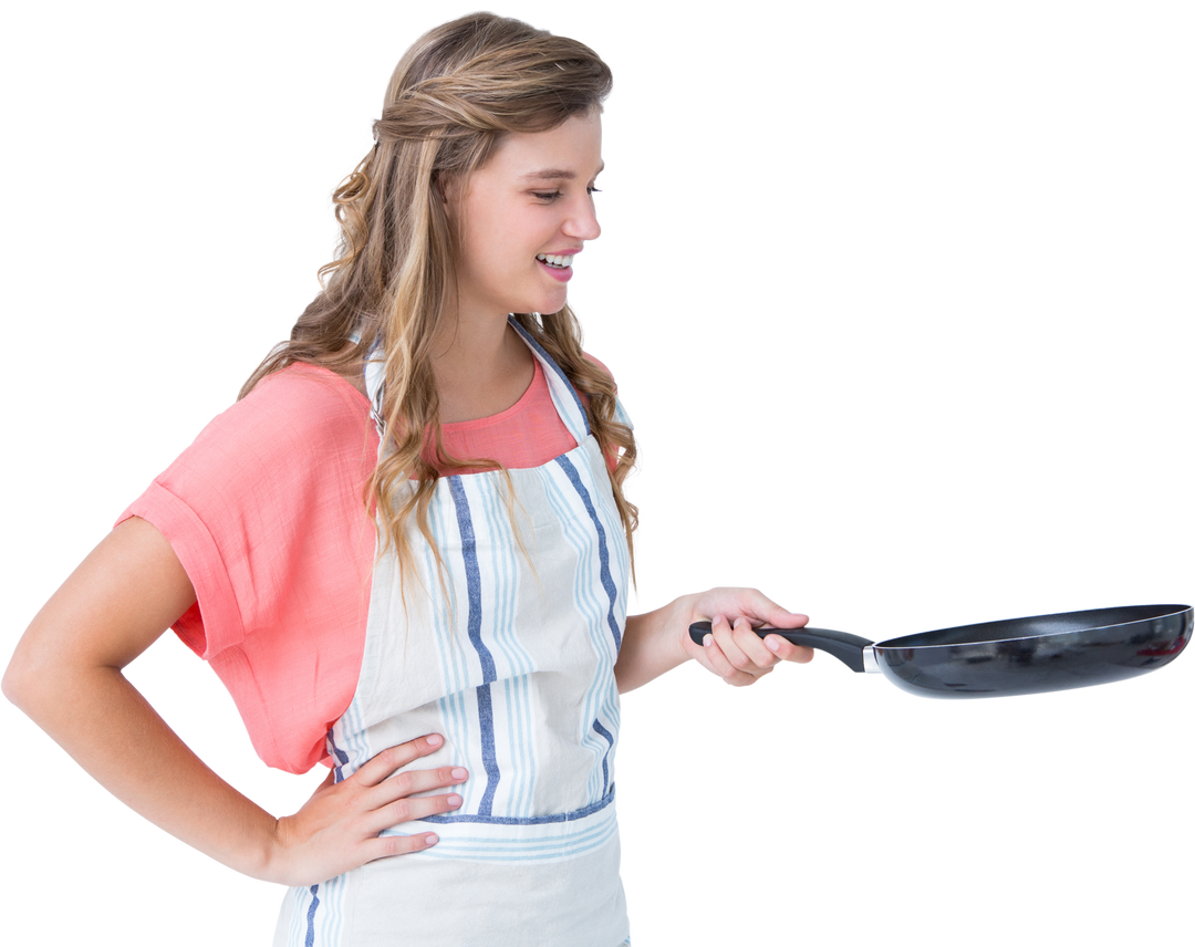 Happy Hipster Woman Holding Frying Pan Isolated on Transparent Background - Download Free Stock Images Pikwizard.com