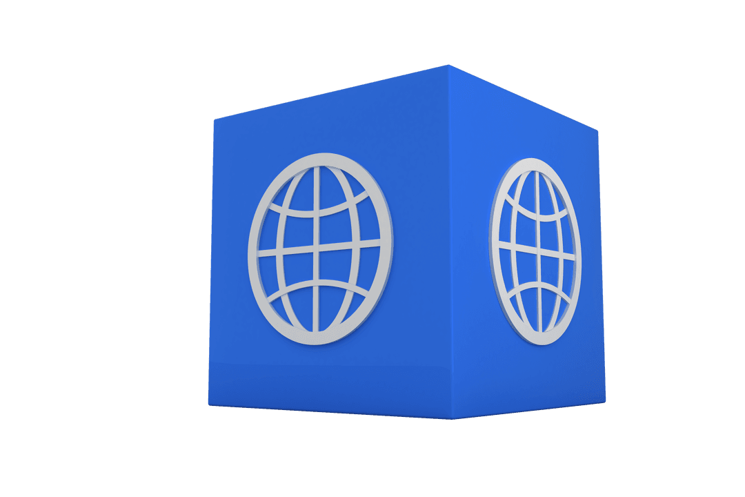Blue Cube with Globe Icon on Transparent Background Illustration