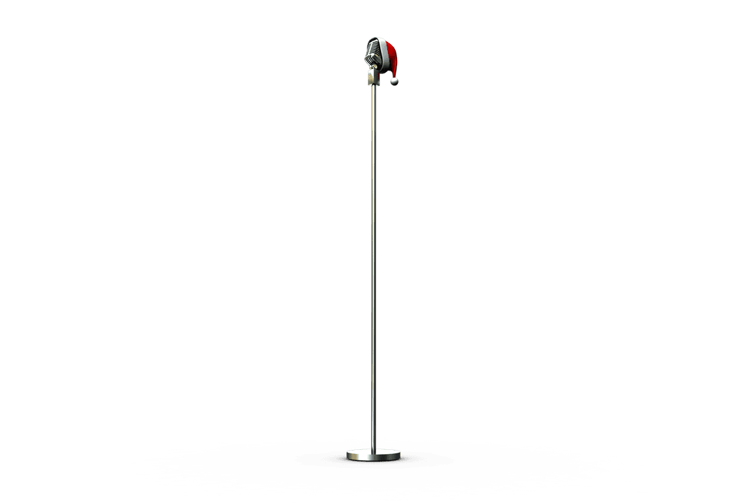 Stage Microphone with Christmas Hat on Transparent Background