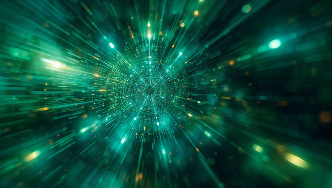 Futuristic Cyber Tunnel Radiating Green Gold Light