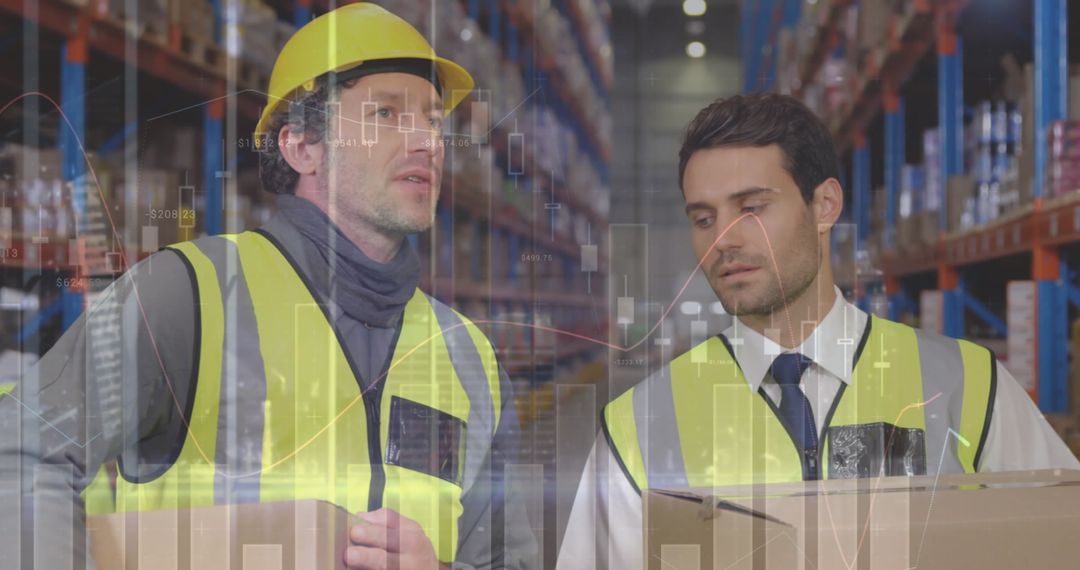 Warehouse Supervisor and Worker Analyzing Logistics Data