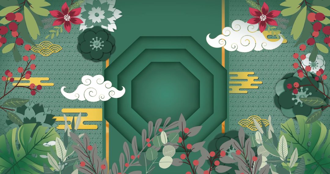Chinese Traditional Decorations with Green Background and Copy Space