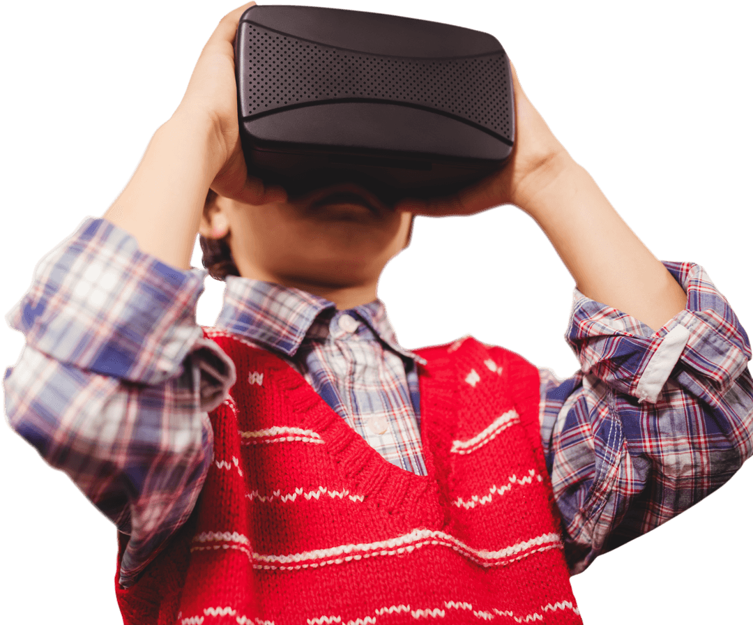 Caucasian Boy Using VR Glasses with Transparent Background