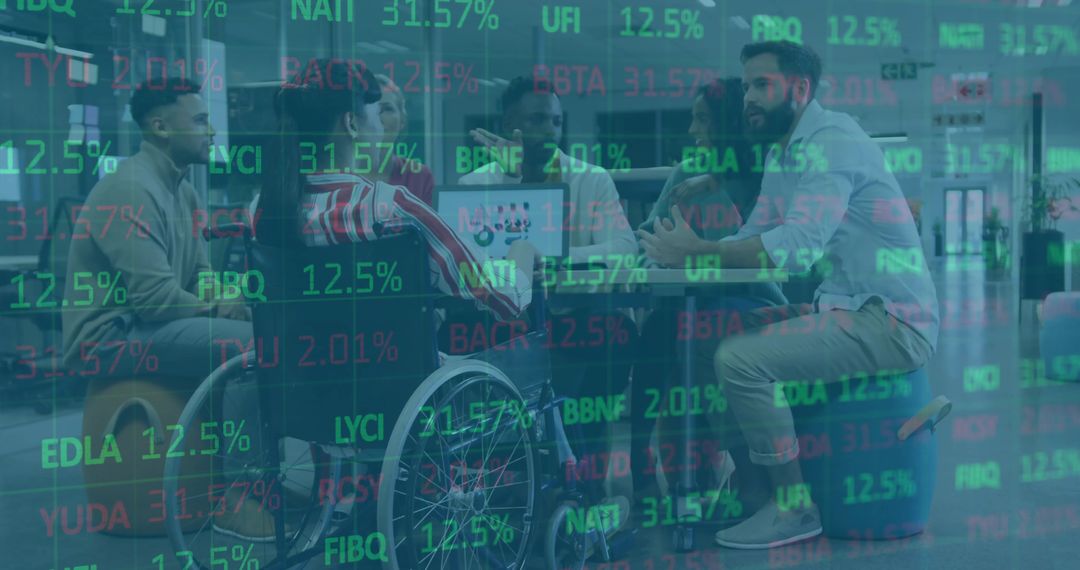 Diverse Team Innovation Meeting Technology Discussion in Modern Office