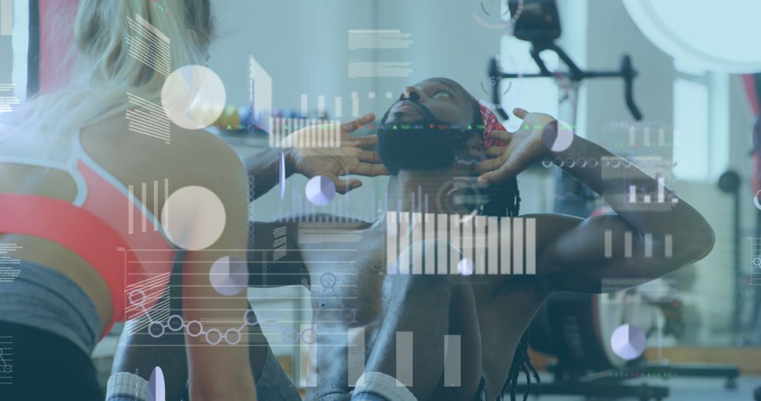 Digital Workout Stats on People Exercising at Gym
