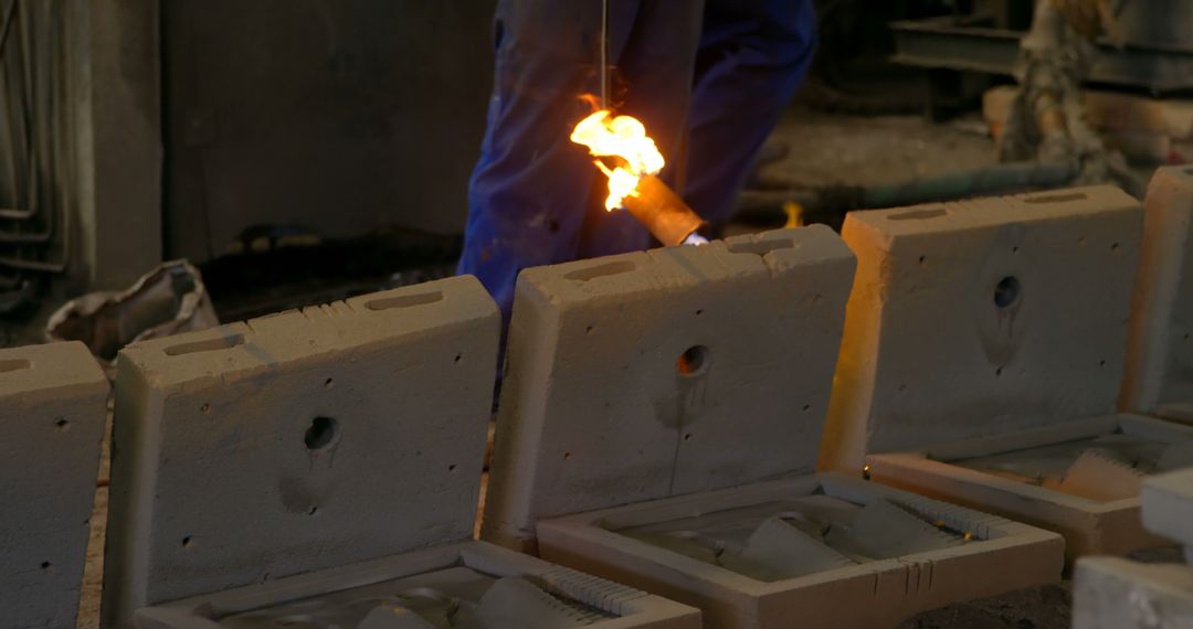 Foundry Worker Heating Molds with Torch in Factory - Free Images, Stock Photos and Pictures on Pikwizard.com