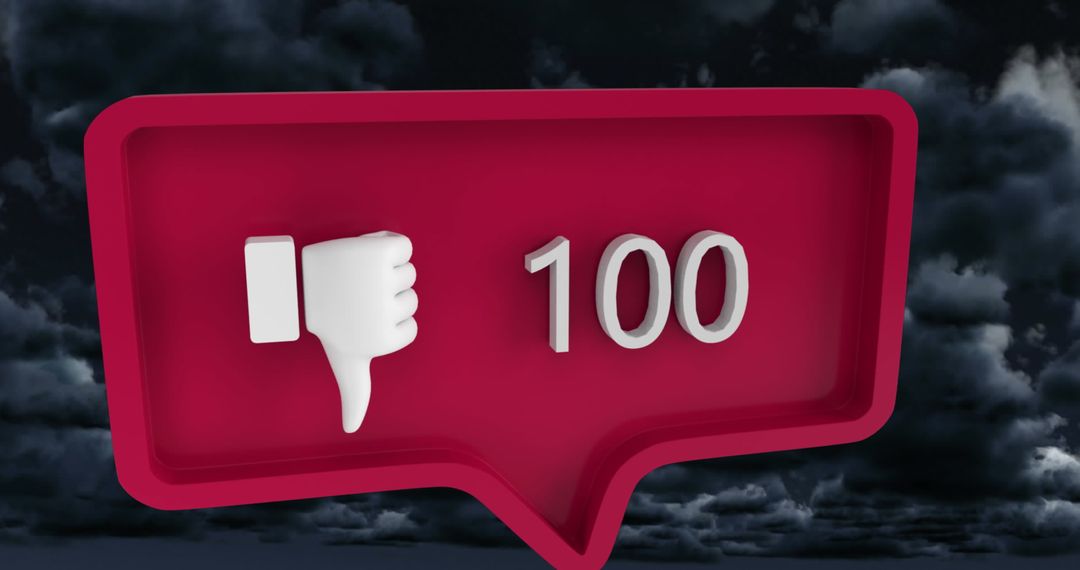 Dislike Icon with 100 in Digital Speech Bubble Against Stormy Sky