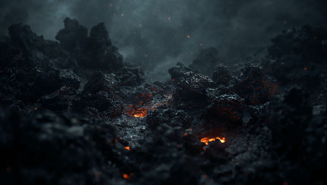 Luminous Volcanic Terrain with Jagged Rock Forms