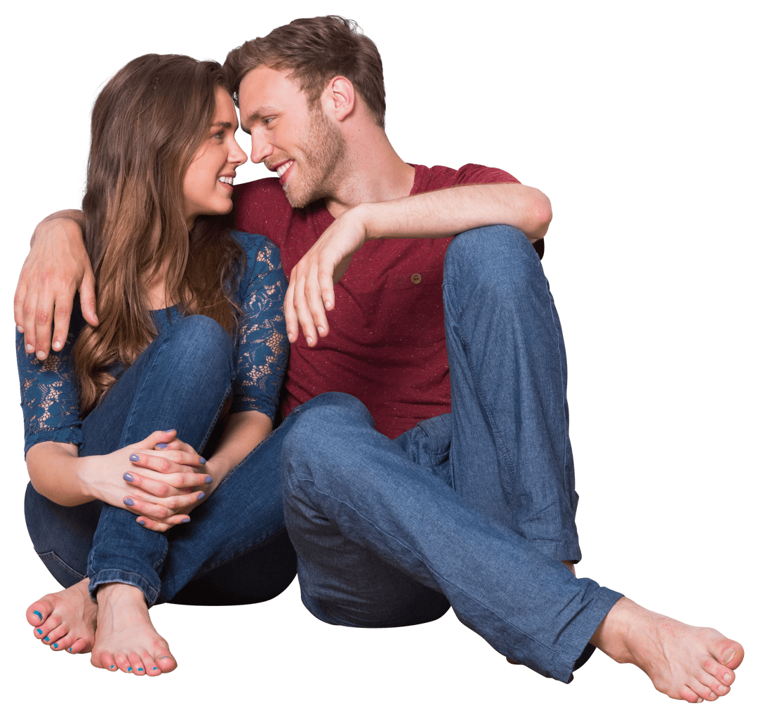 Smiling Couple Embracing Close-Up on Transparent Background