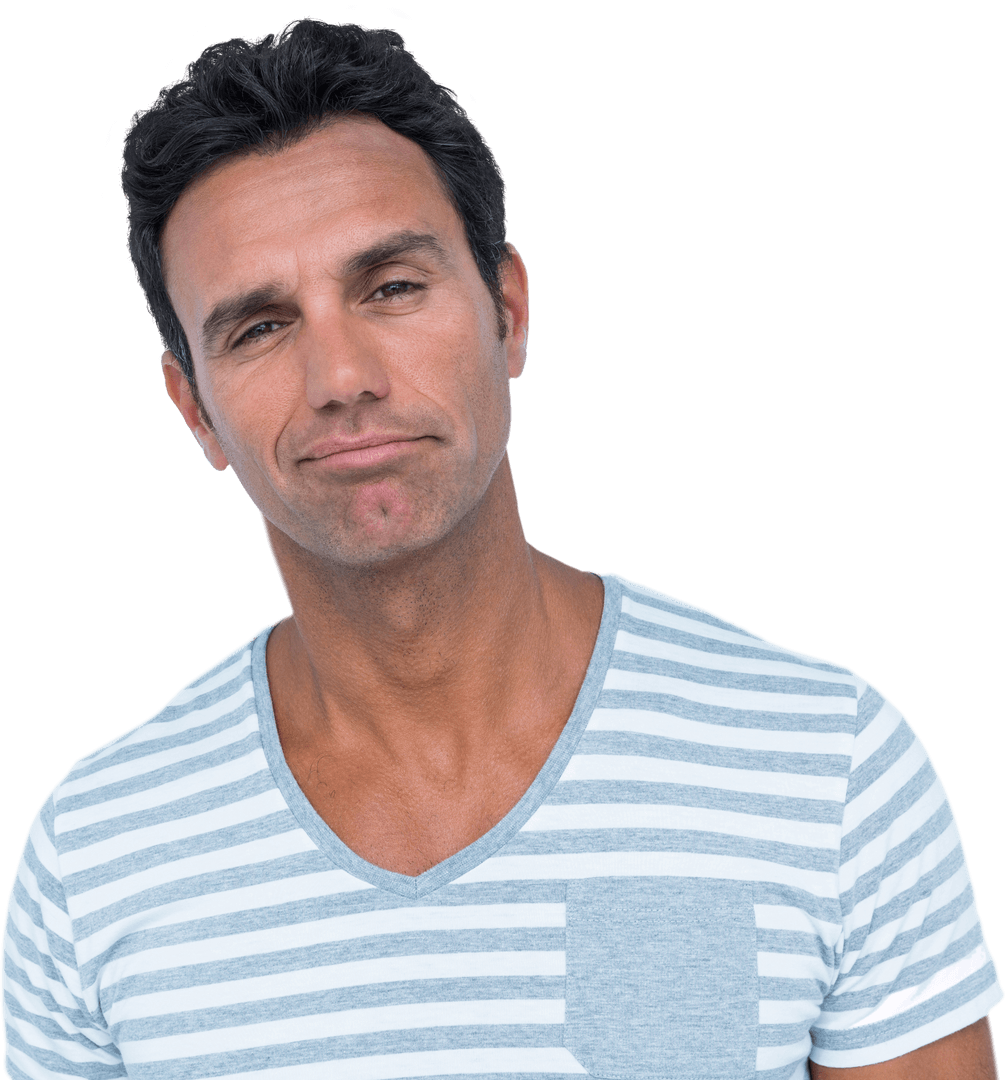Transparent Portrait of Handsome Man in Striped Shirt