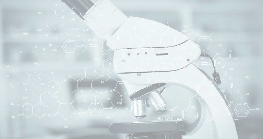 Microscope with Chemical Formulas in Scientific Research Laboratory