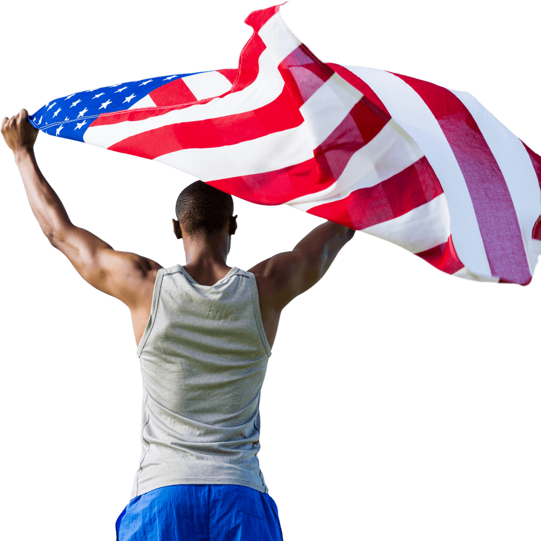 Energetic Athlete with USA Flag on Transparent Background