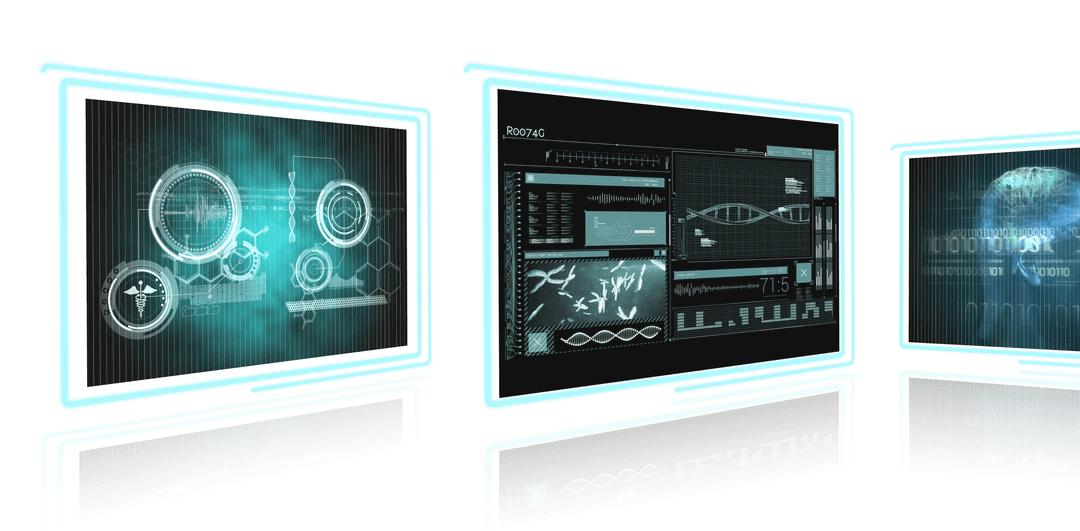 Futuristic Digital Screens with Data on Transparent Background