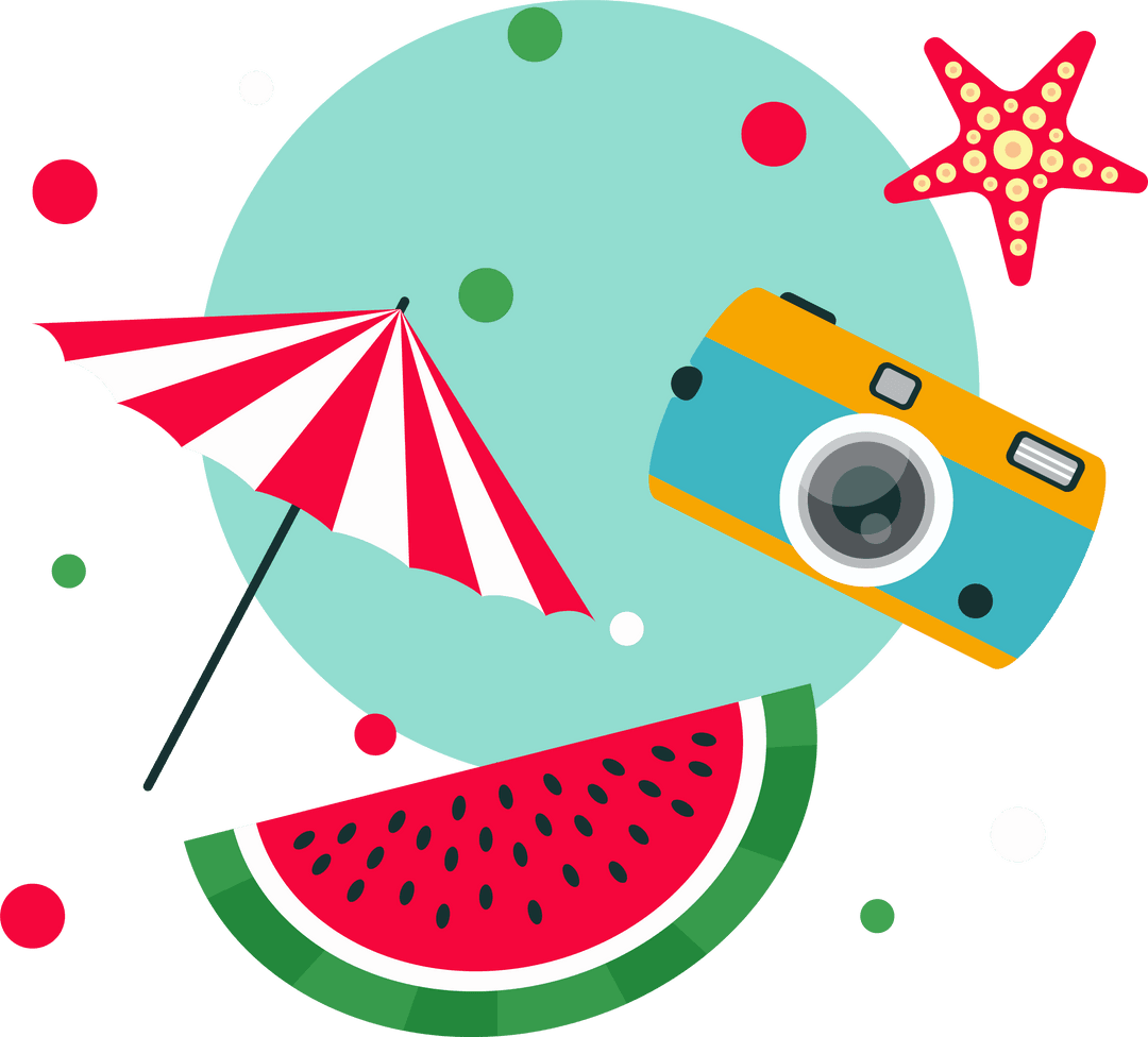 Flat Vector Summer Icons on Transparent Background