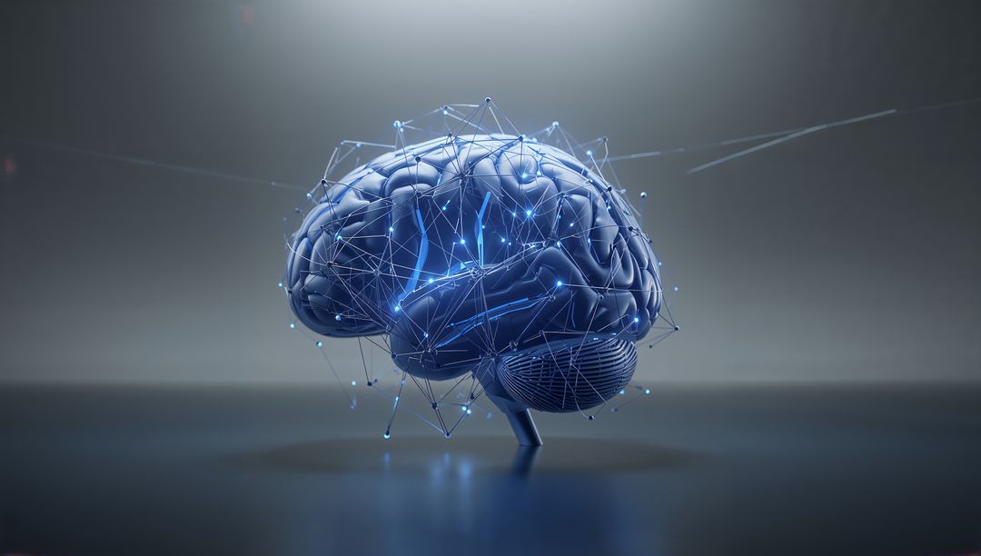 Futuristic 3D Brain with Glowing Neural Network Lines