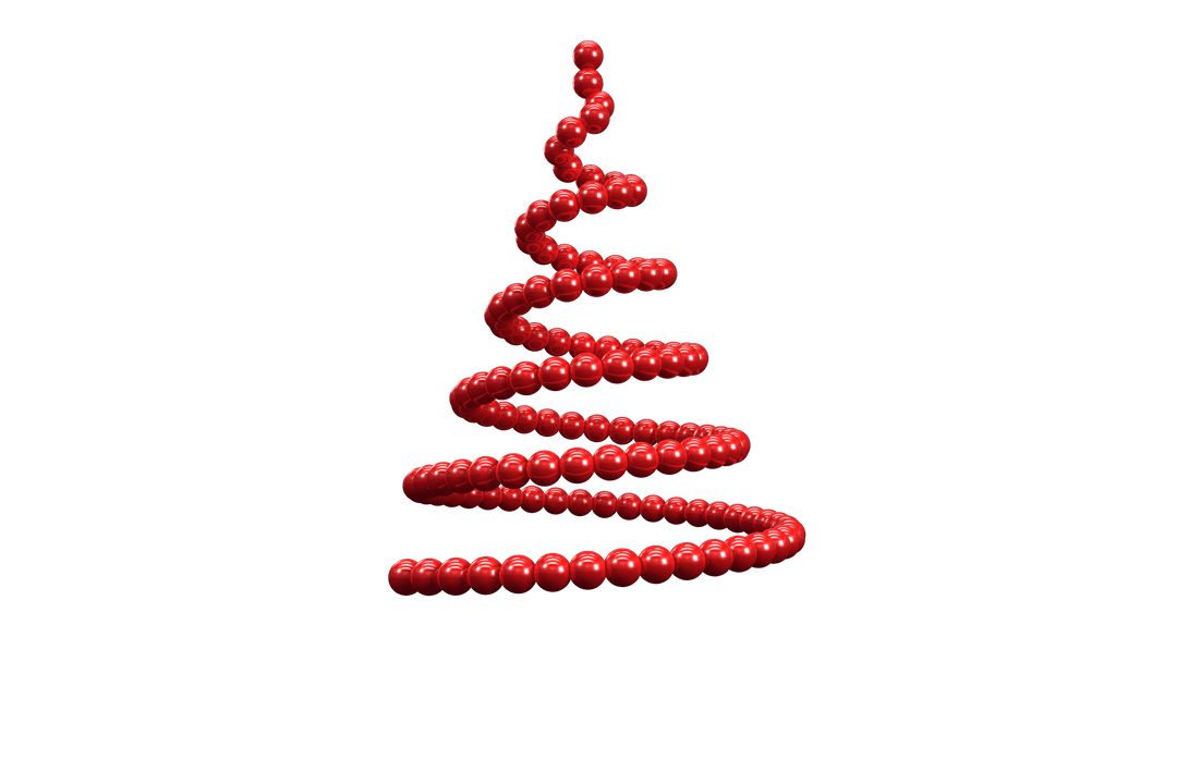 Festive Red Bead Spiral Christmas Tree on Transparent Background