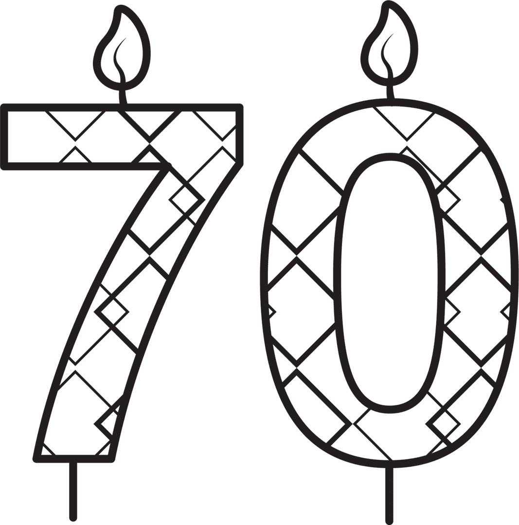 Black Patterned 70 Candle Vector on Transparent Background