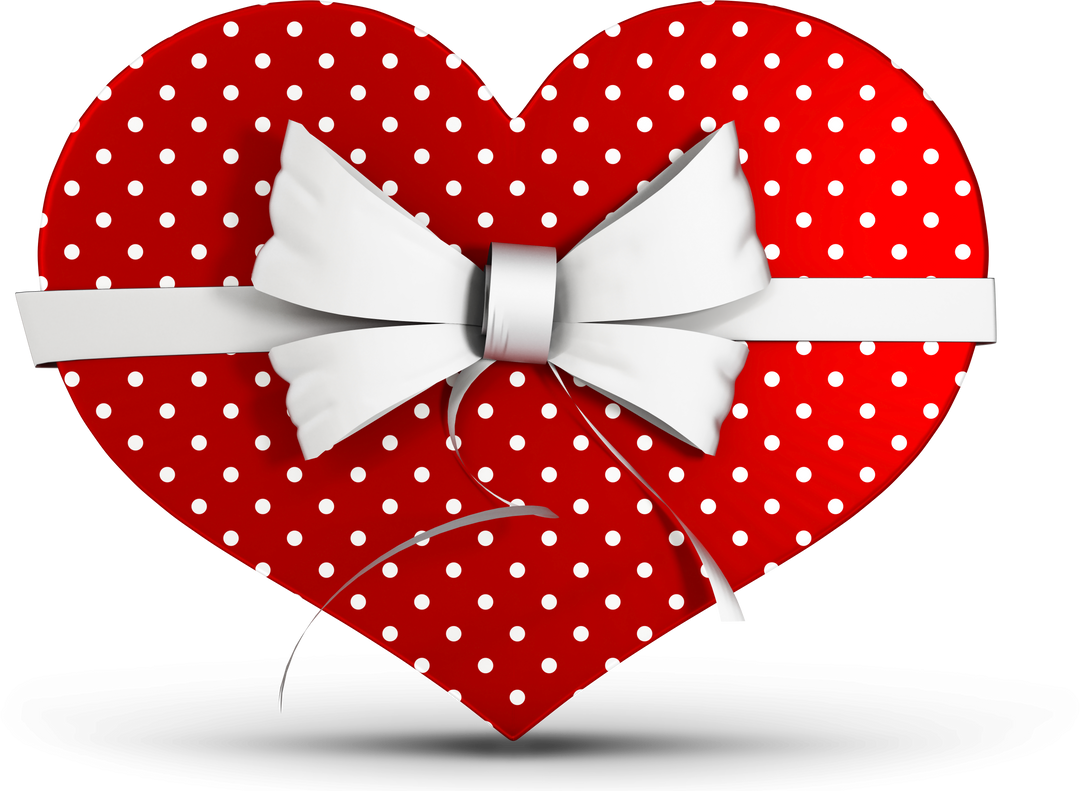 Transparent red heart-shaped polka dot gift box with white bow - Download Free Stock Images Pikwizard.com