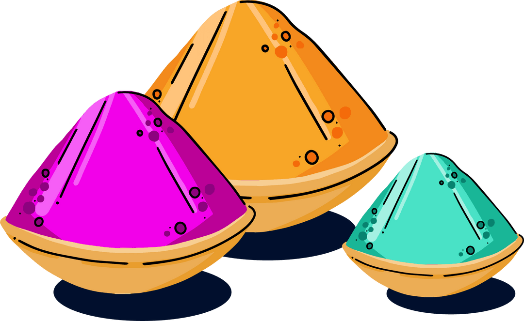 Colorful Pigments in Minimalist Bowls on Transparent Background