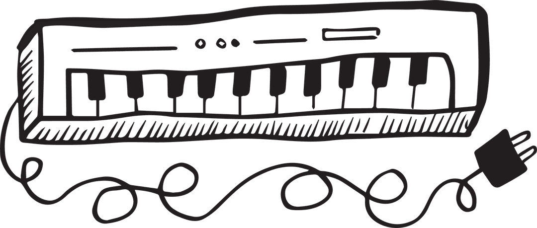 Hand drawn keyboard digital art on transparent background
