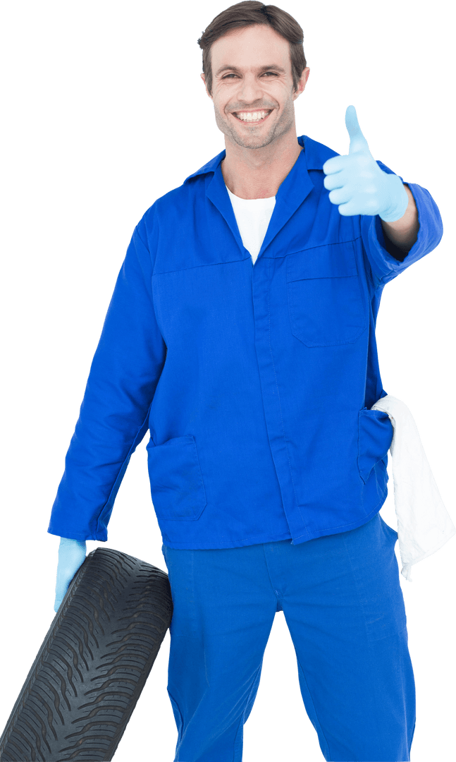 Confident Mechanic Showing Approval with Thumbs Up on Transparent Background