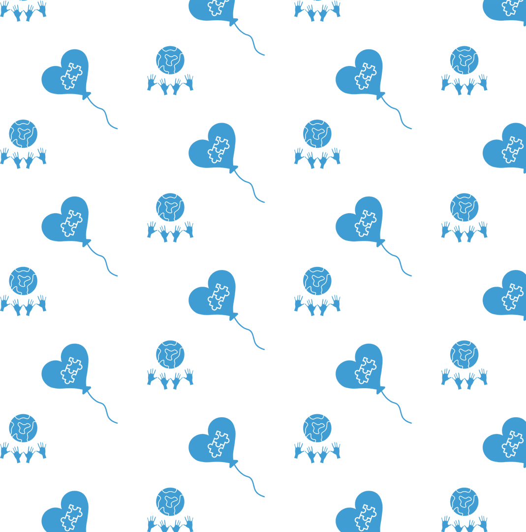 Blue Heart Balloon and Globe Pattern on Transparent Background