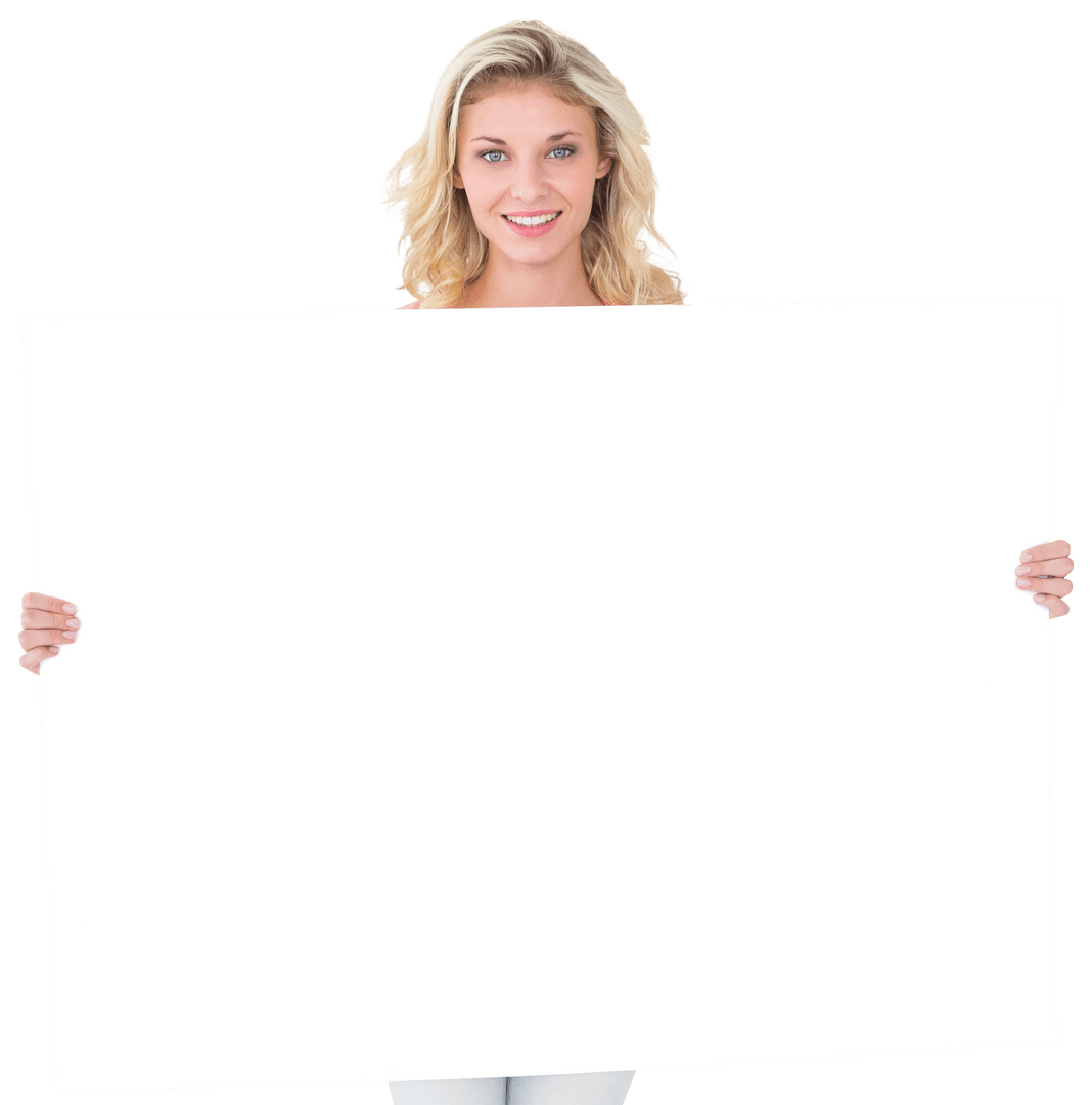Transparent Background Woman Holding Blank Sign for Custom Message