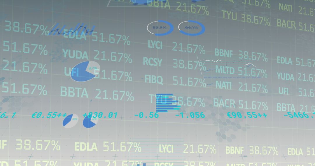 Digital Financial Data with Statistics and Charts Overlay