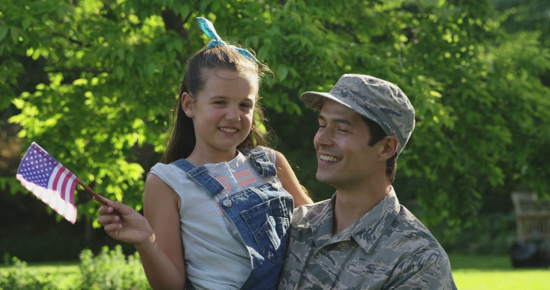 Caucasian Army Veteran Joyfully Reuniting with Daughter in Garden