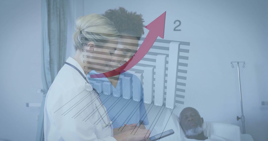 Healthcare Professionals Analyzing Data with Chart Overlay