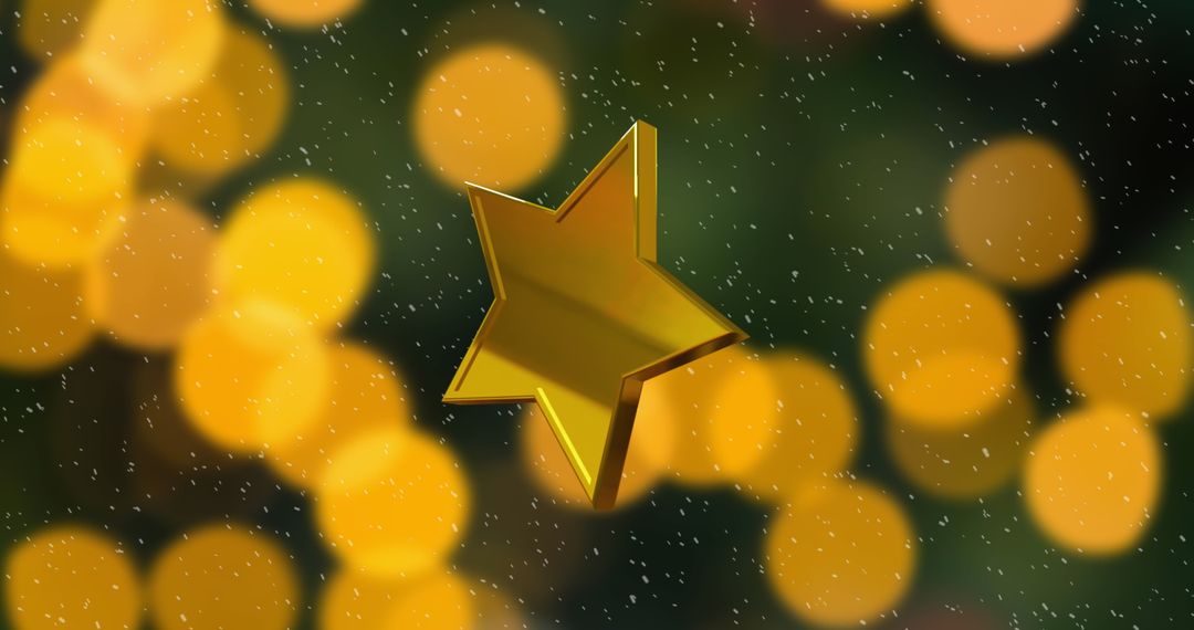 Golden Star Christmas Decoration with Festive Bokeh Background