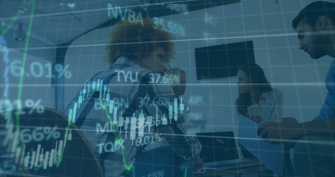 Overlay of Financial Data with Business Meeting in Office