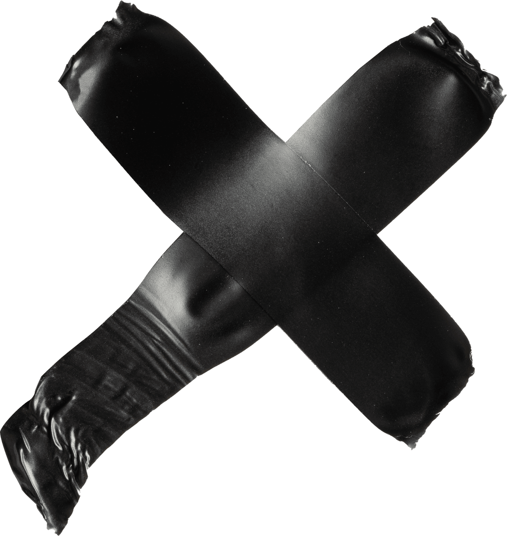 Close-up of Black Tape Cross on Transparent Background