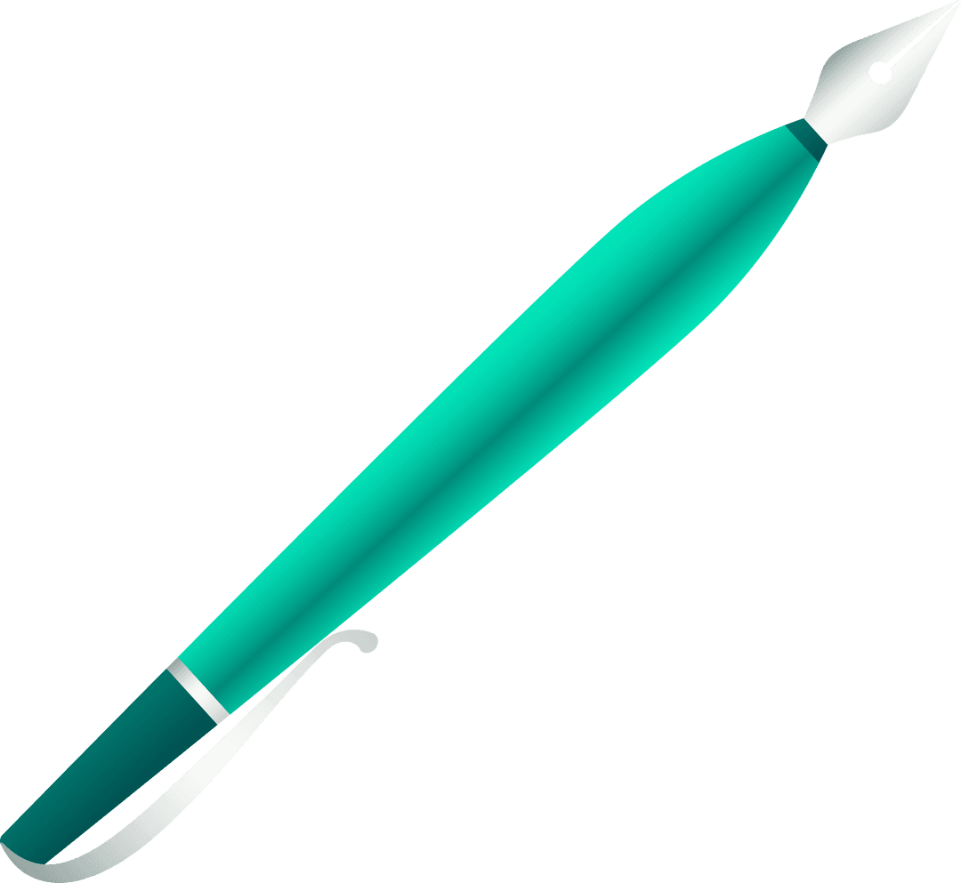 Elegant Fountain Pen with Teal-Green Barrel on Transparent Background