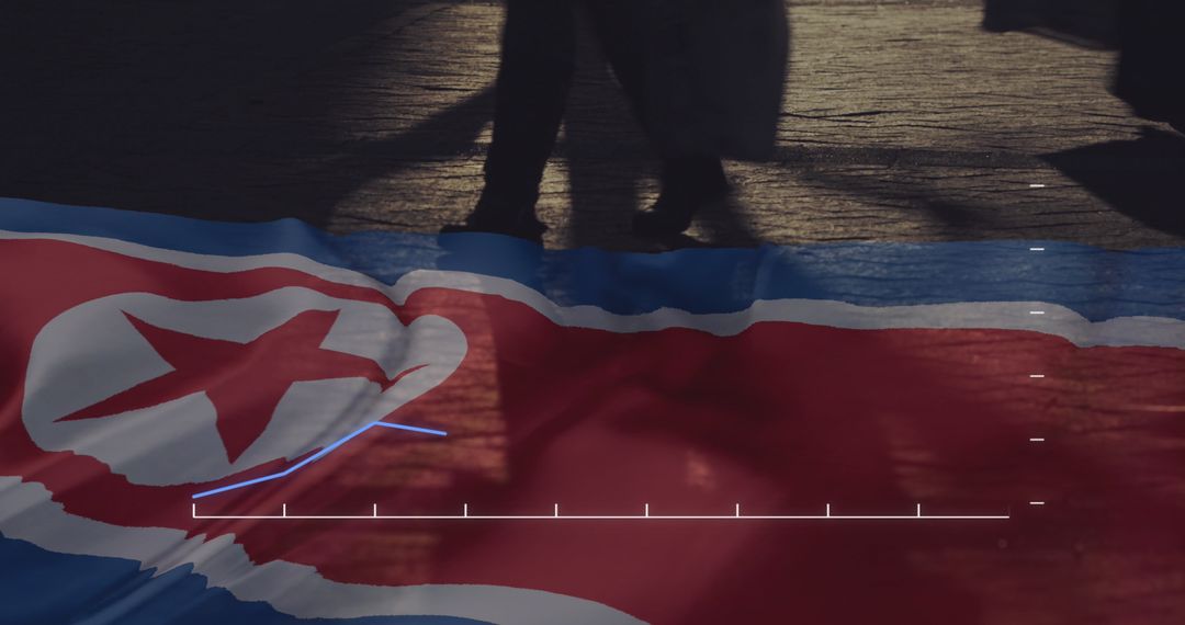 Conceptual Image Overlapping North Korea Flag and Urban Scene