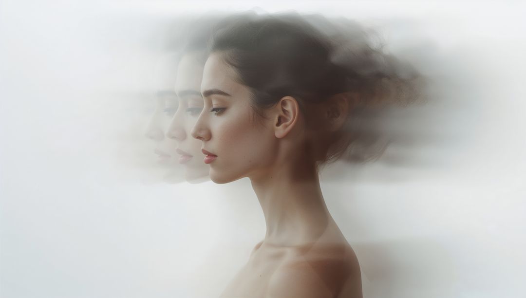 Elegant Side Profile of Asian Woman with Motion Blur Effect