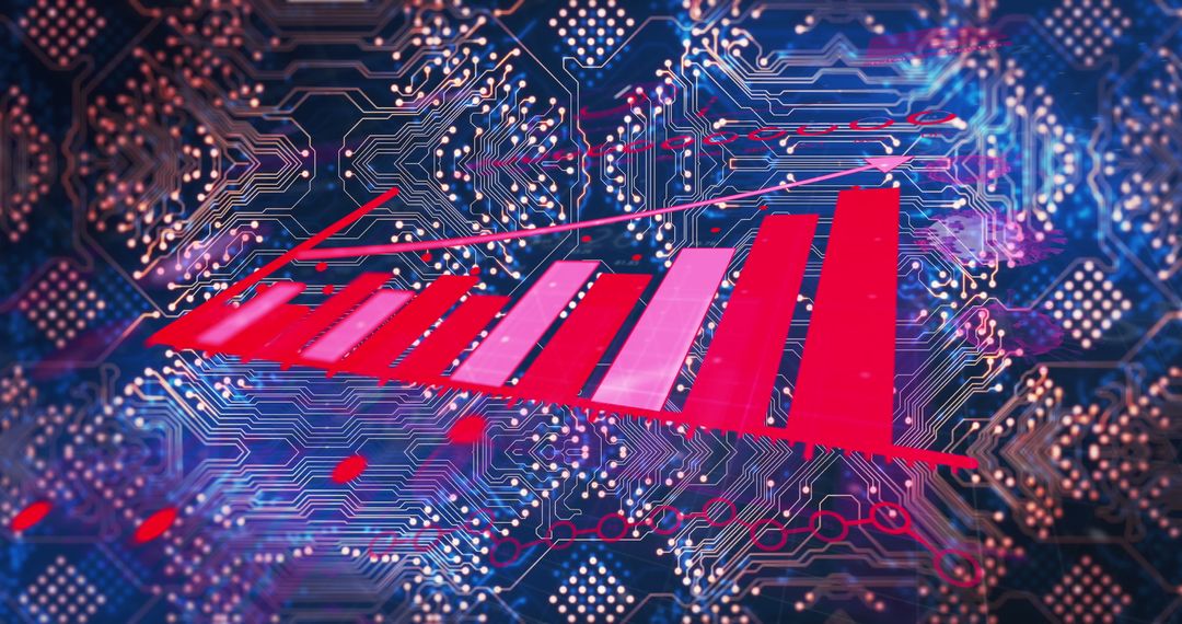 Rising Bar Graph on Digital Circuit Interface Illustrating Growth