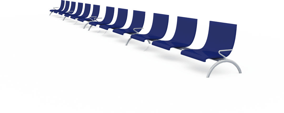 Transparent Row of Blue Waiting Chairs in Clean Environment