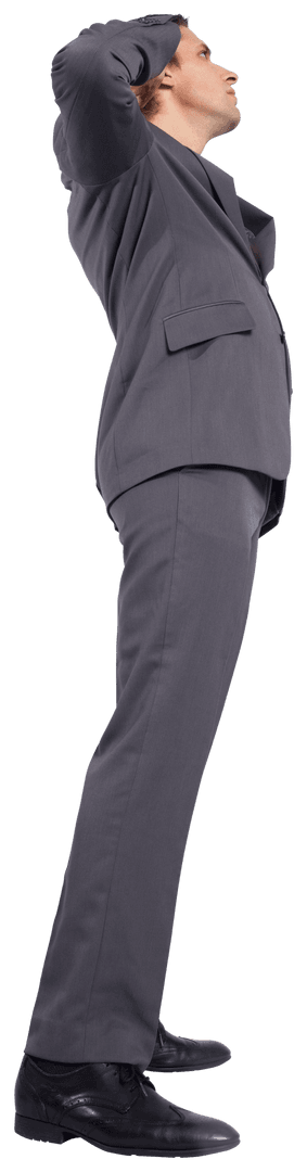 Caucasian Businessman on Transparent Background Looking Up